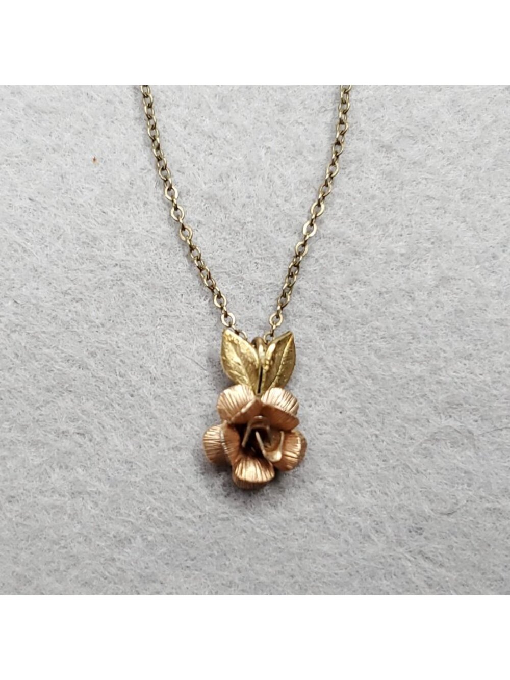Vintage Krementz Necklace Rose Pendant Gold Tone Dainty Flower 18"
